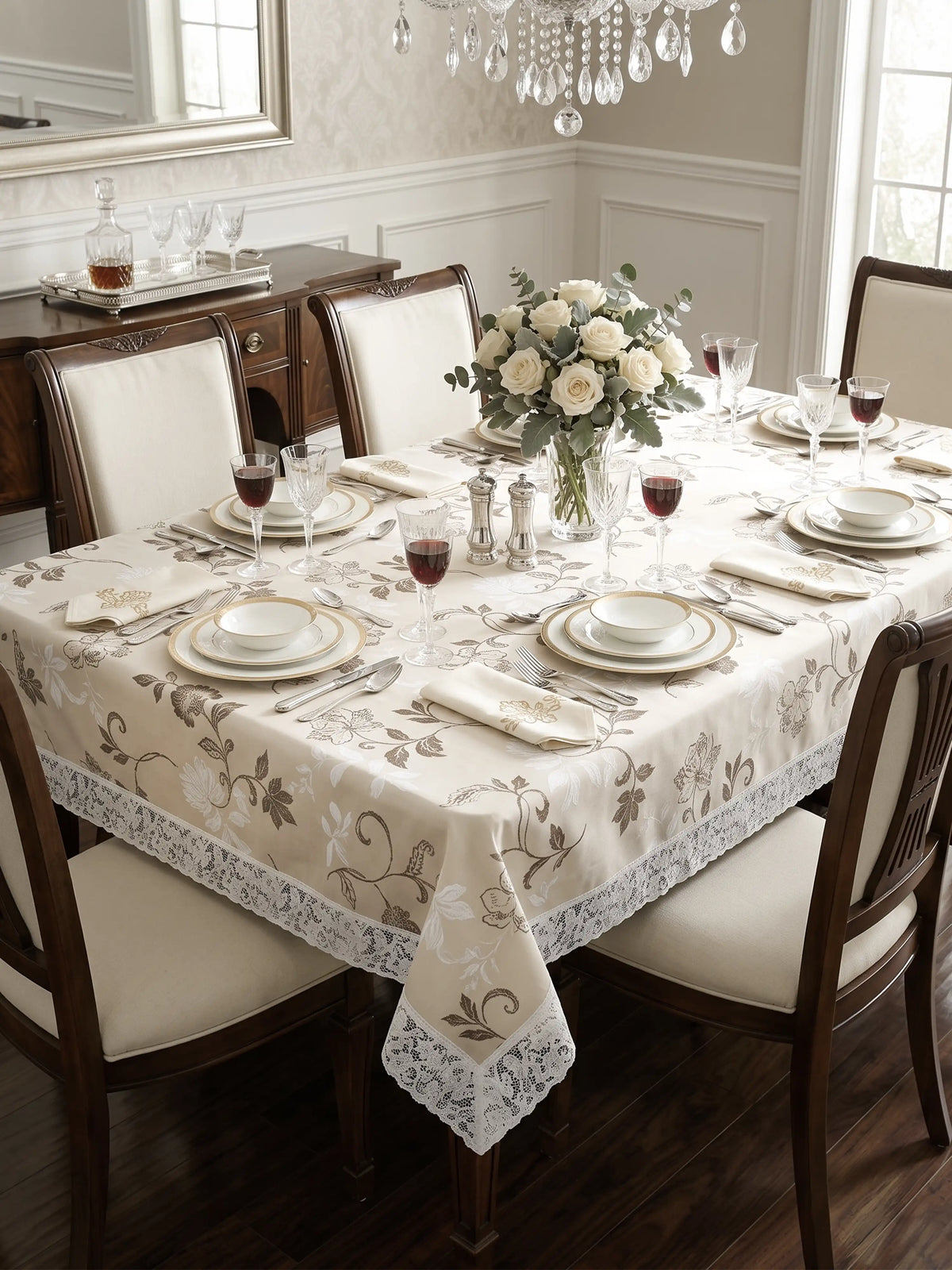 Freelance Tuscany Plastic Center Table Cover | Beige/Brown Floral 60x36 inches.