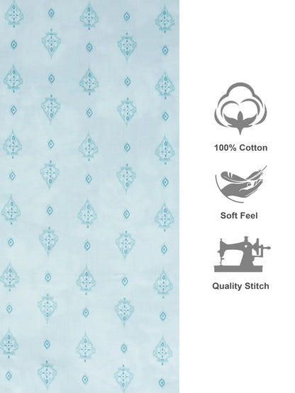 Light Blue Pattern & Aqua Check Cotton Double Bedsheet Set