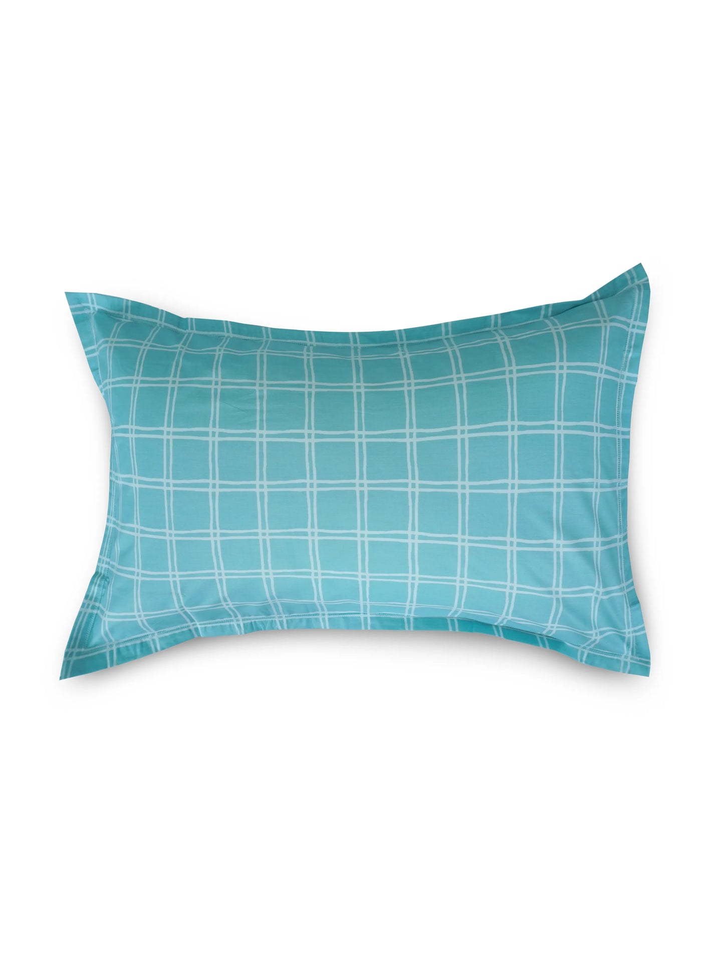 Light Blue Pattern & Aqua Check Cotton Double Bedsheet Set