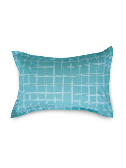 Light Blue Pattern & Aqua Check Cotton Double Bedsheet Set