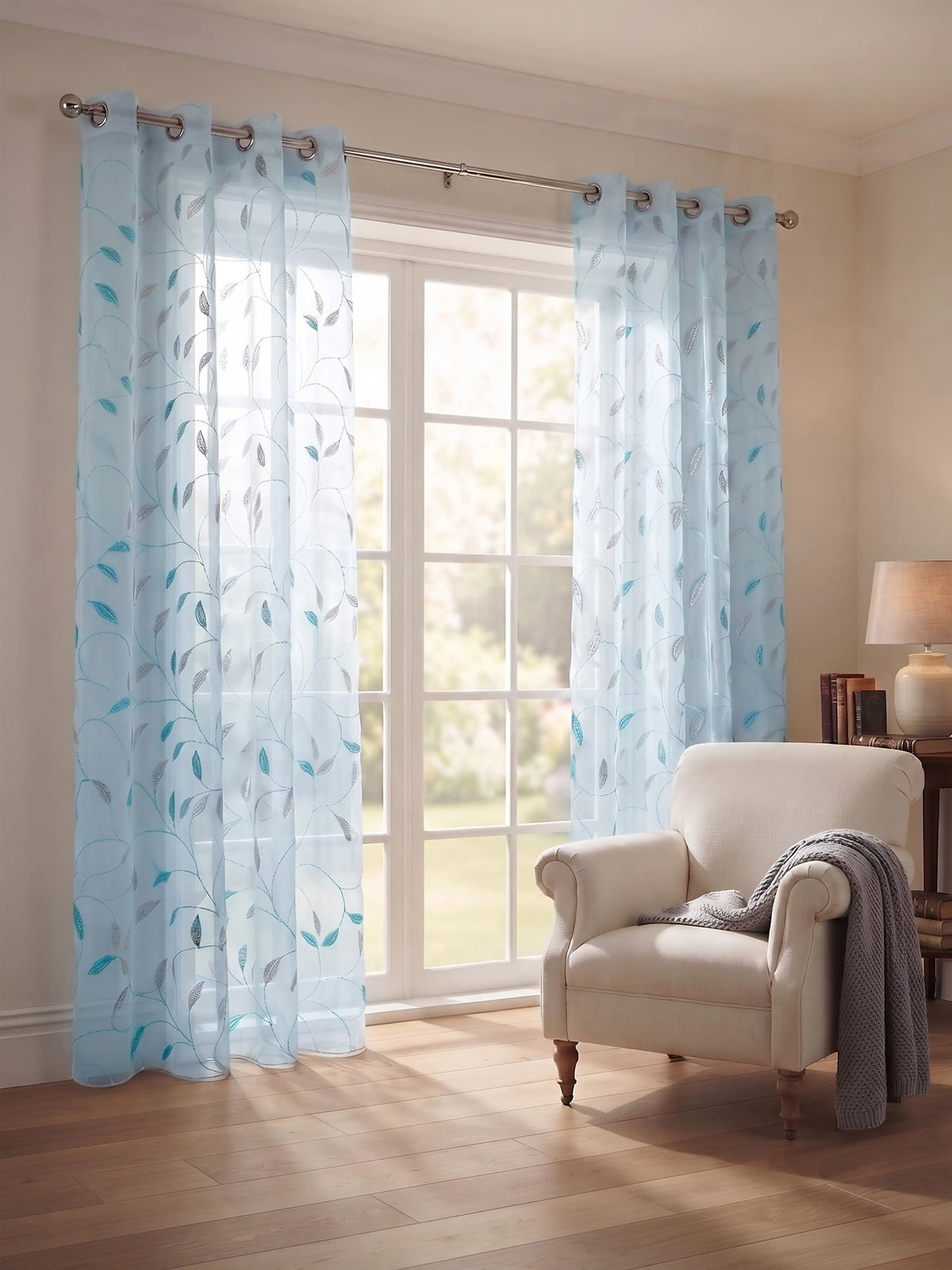 Evabella Embroidered Leaf Vine Sheer Grommet Curtains | 100% Polyester