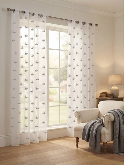 Evabella Abstract Linear Embroidered Sheer Grommet Curtains | 100% Polyester