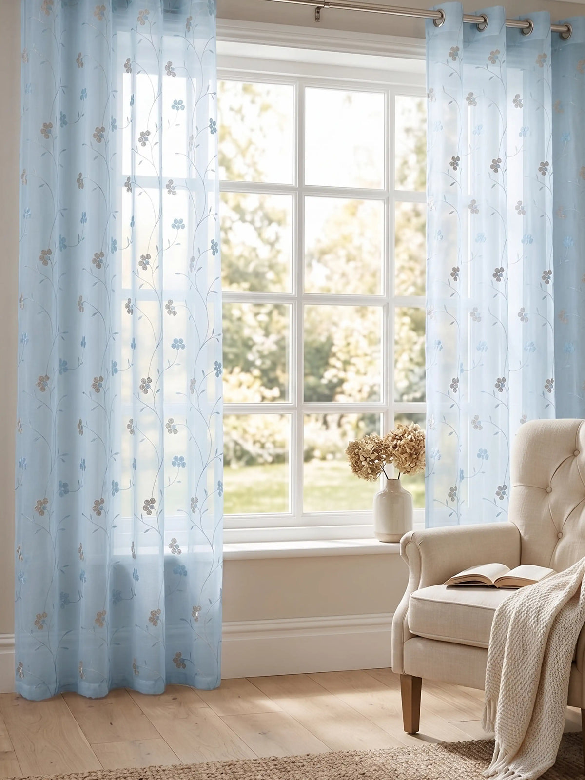 Evabella Light Filtering Floral Sheer Curtains |100% Polyester