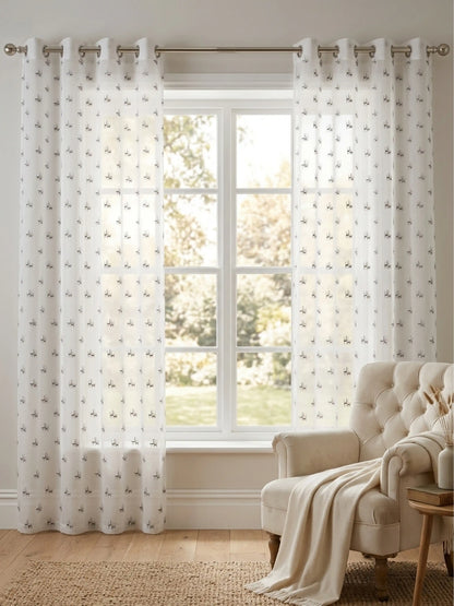 Evabella Abstract Linear Embroidered Sheer Grommet Curtains | 100% Polyester