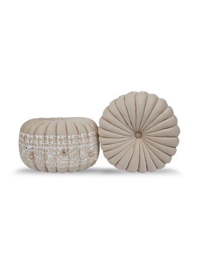 Bellagio Desenhista Dhol Round Velvet Tufted Cushions (12" x 12") – Pack of 2 Decorative Pintuck Throw Pillows