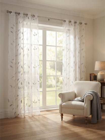 Evabella Embroidered Leaf Vine Sheer Grommet Curtains | 100% Polyester