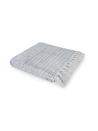 Atoz Home Decor Traditional Sanganeri Block Printed Cotton-Jute Throw with Fringe (130 x 170 cm)