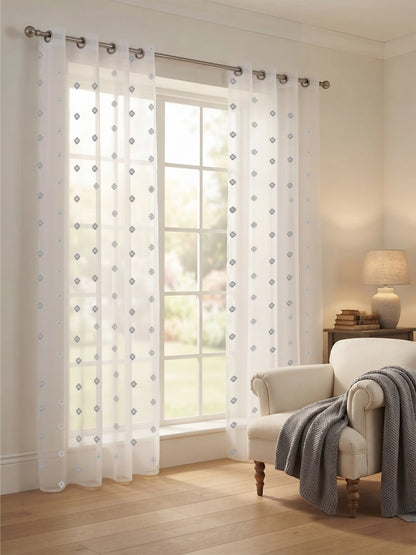 Evabella Embroidered Geometric Diamond Sheer Grommet Curtains | 100% Polyester