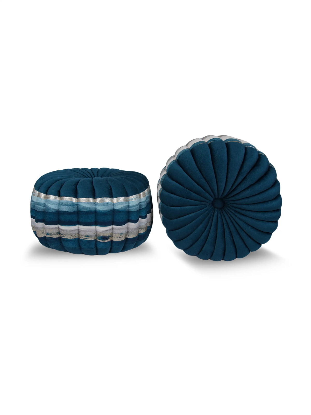 Bellagio Desenhista Dhol Round Velvet Tufted Cushions (12" x 12") – Pack of 2 Decorative Pintuck Throw Pillows