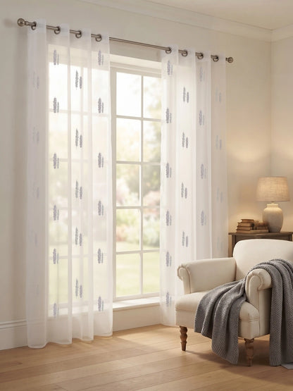 Evabella Embroidered Leaf Sheer Curtains | Light Filtering Window Decor