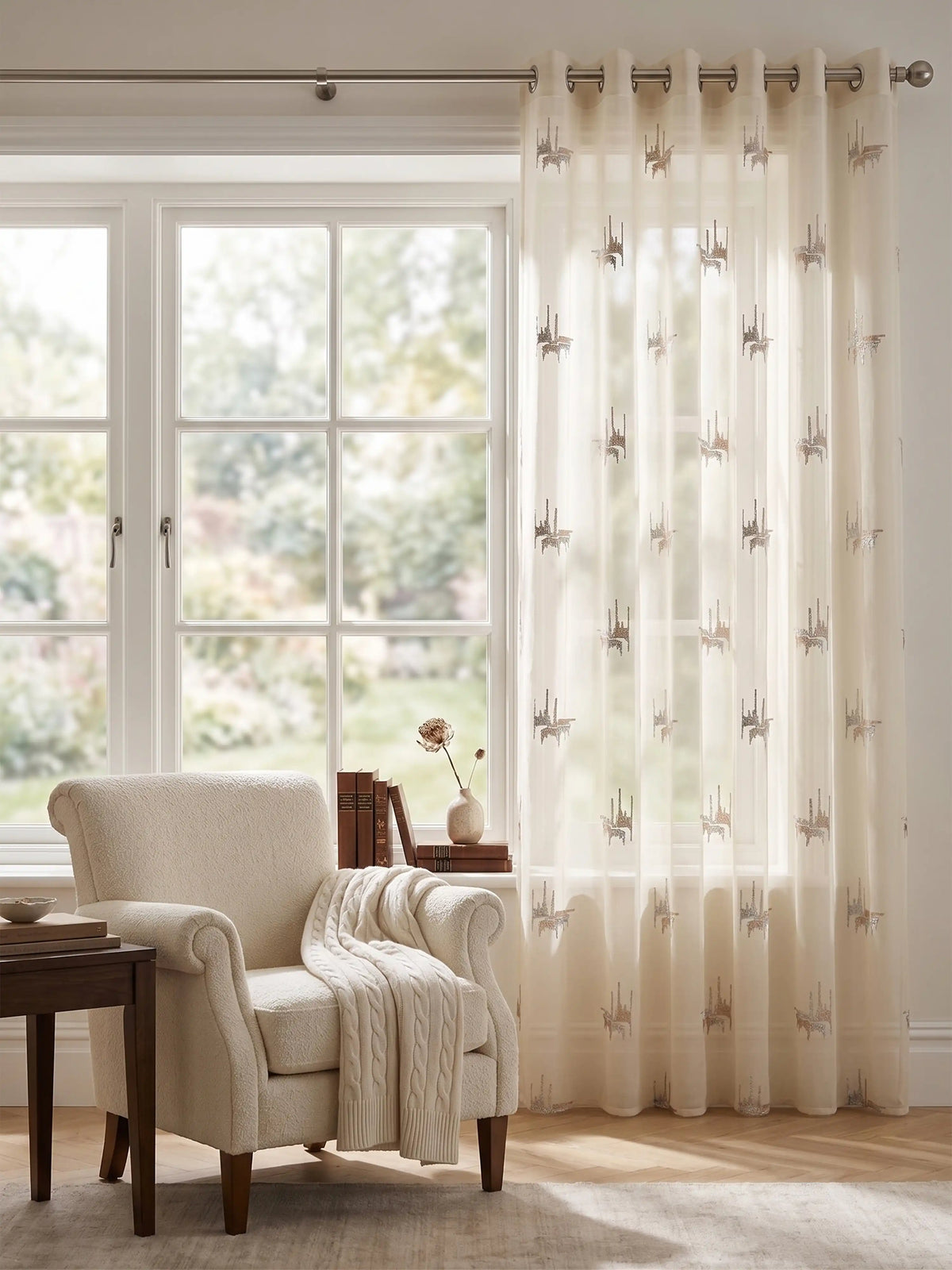 Evabella Abstract Linear Embroidered Sheer Grommet Curtains | 100% Polyester
