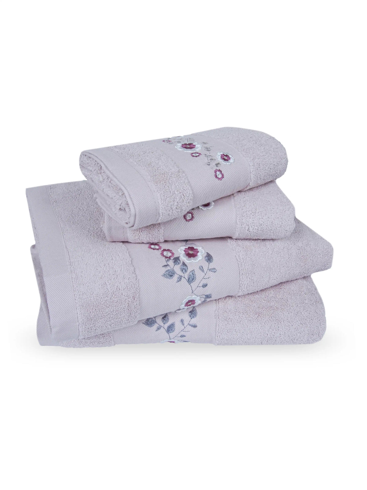 Stylla 4-Piece Embroidered Cotton Towel Set | 2 Bath & 2 Hand Towels