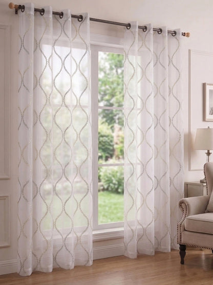 Evabella Embroidered Ogee Trellis Sheer Grommet Curtains | 100% Polyester