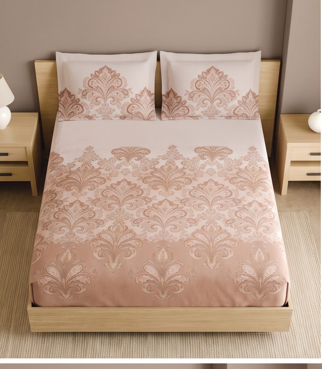 Spaces 100% Cotton Super King Bedsheet Set | Digitally Printed | 274x274 cm