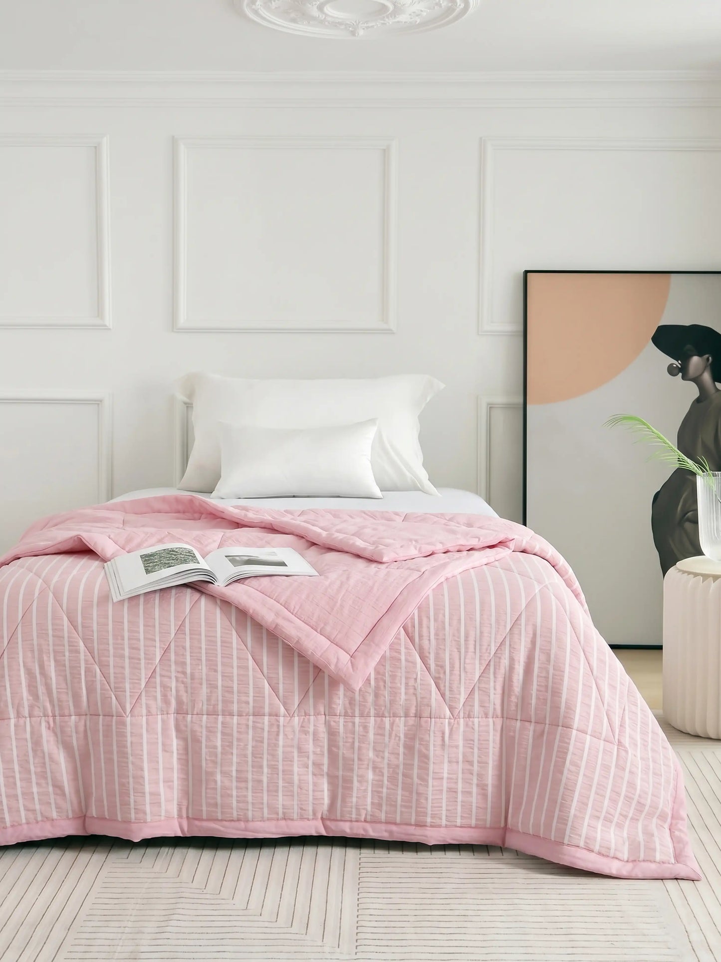 AC Comforter Striped Single with Fiber Filling (150x230 cm) Multiple Colors Available