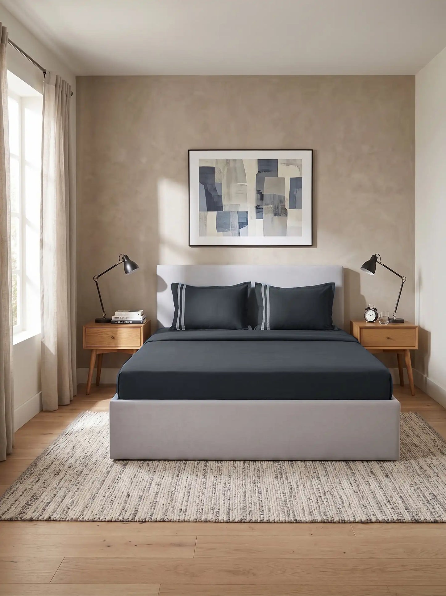 Atoz Home Decor 250 TC Tranquil Cotton Bedsheet Set with Striped Trim