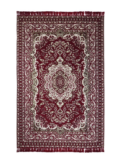 Premium Cotton Chenille Carpet for Living Room | 4.5x7 ft | Red, Blue & Brown