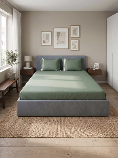 Atoz Home Decor 250 TC Tranquil Cotton Bedsheet Set with Striped Trim