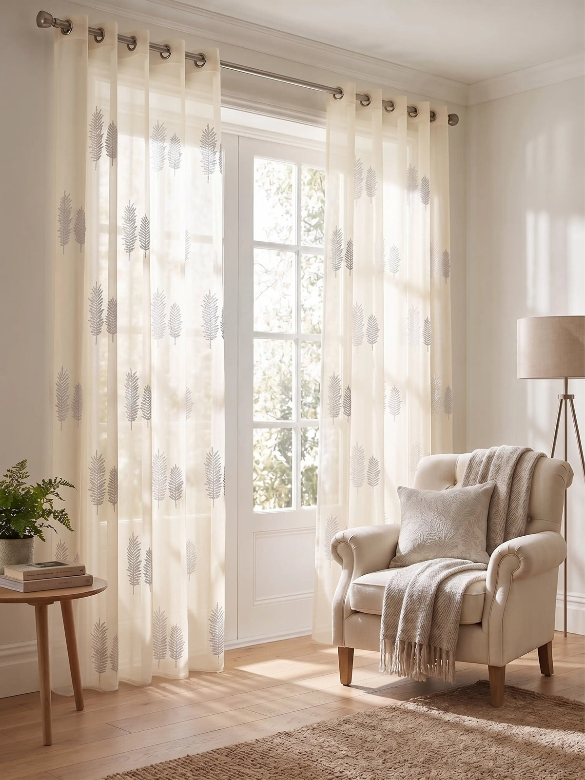 Evabella Embroidered Leaf Sheer Curtains | Light Filtering Window Decor
