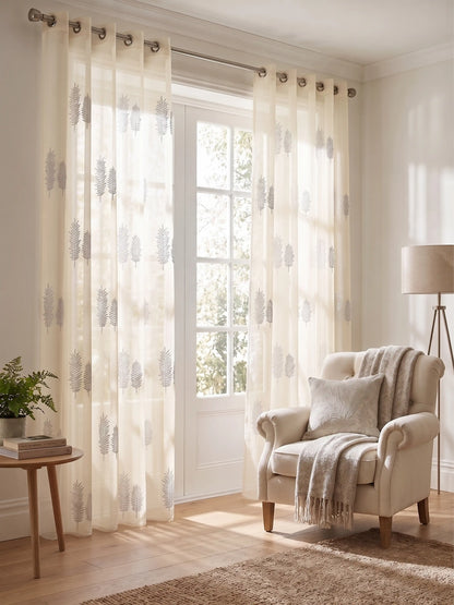 Evabella Embroidered Leaf Sheer Curtains | Light Filtering Window Decor