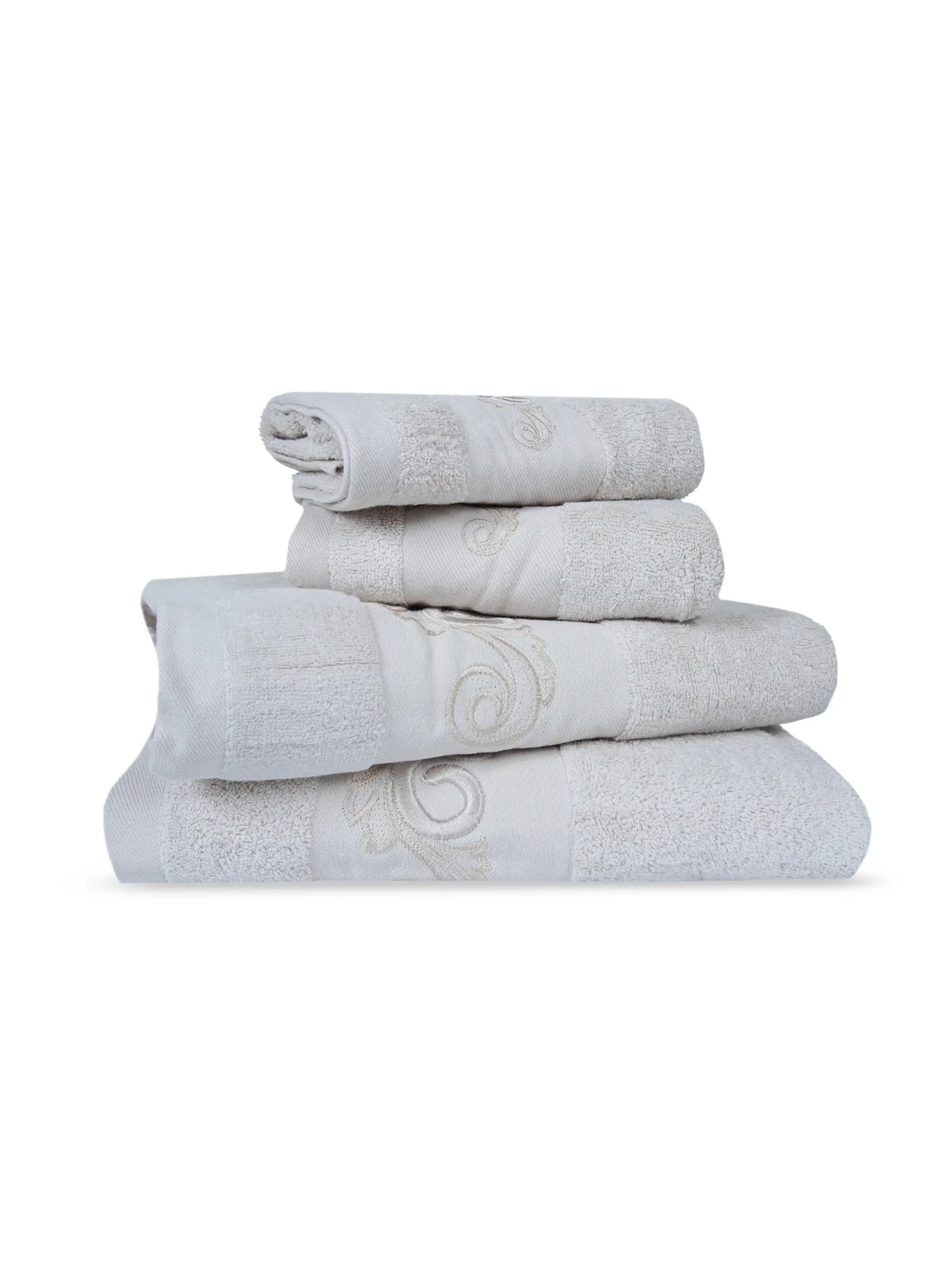 Stylla 4-Piece Embroidered Cotton Towel Set | 2 Bath & 2 Hand Towels