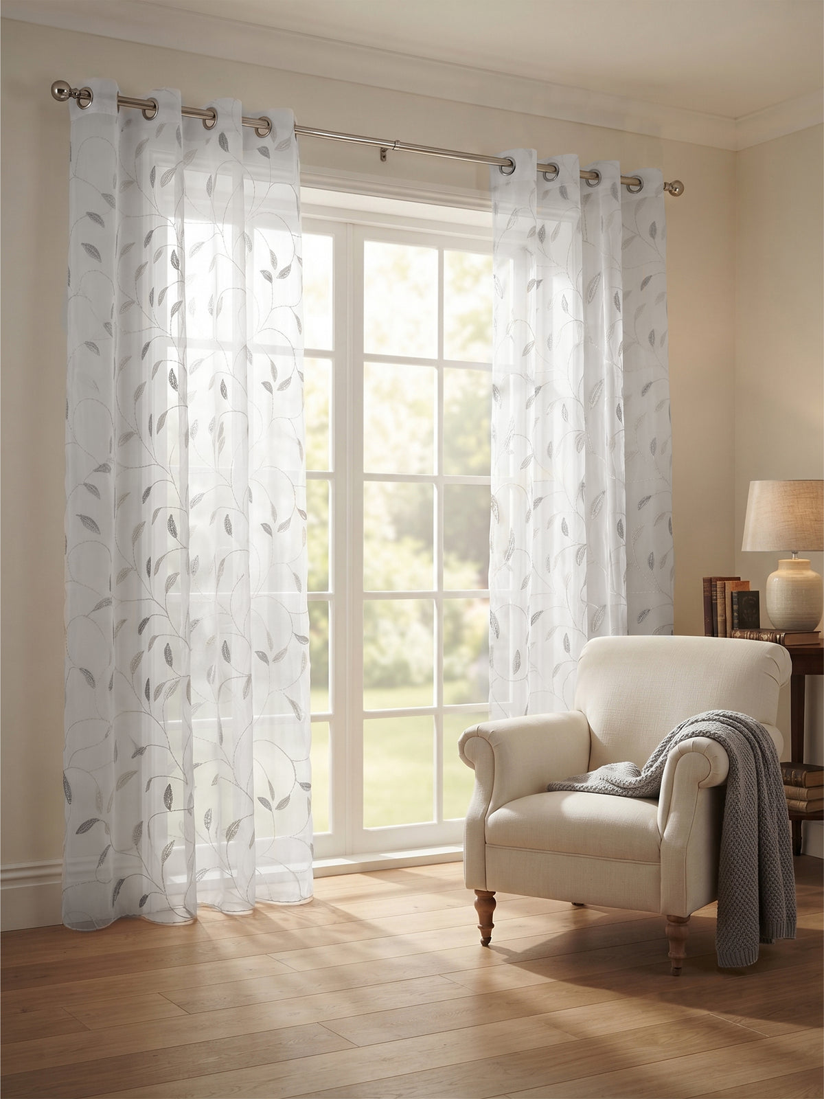 Evabella Embroidered Leaf Vine Sheer Grommet Curtains | 100% Polyester