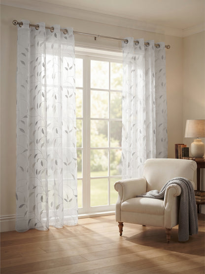 Evabella Embroidered Leaf Vine Sheer Grommet Curtains | 100% Polyester
