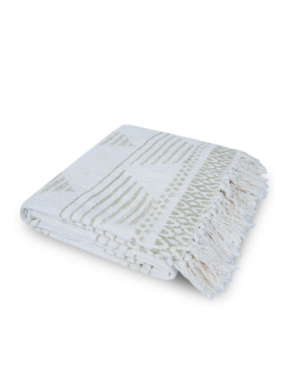 Atoz Home Decor Traditional Sanganeri Block Printed Cotton-Jute Throw with Fringe (130 x 170 cm)