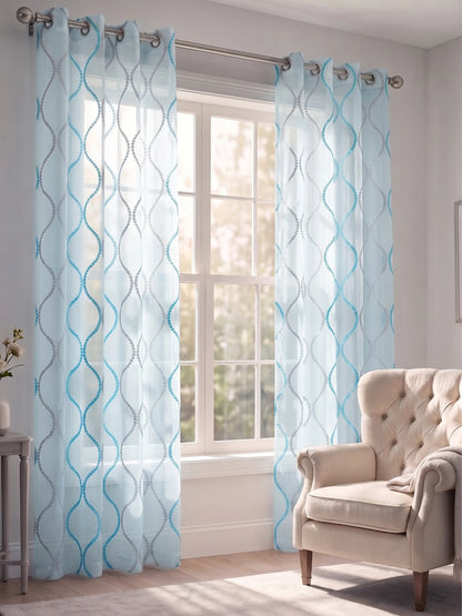 Evabella Embroidered Ogee Trellis Sheer Grommet Curtains | 100% Polyester