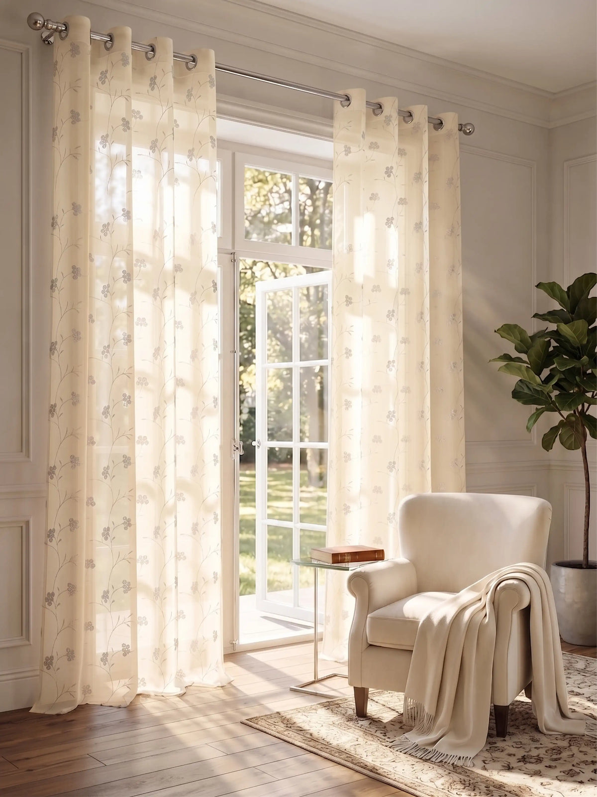 Evabella Light Filtering Floral Sheer Curtains |100% Polyester
