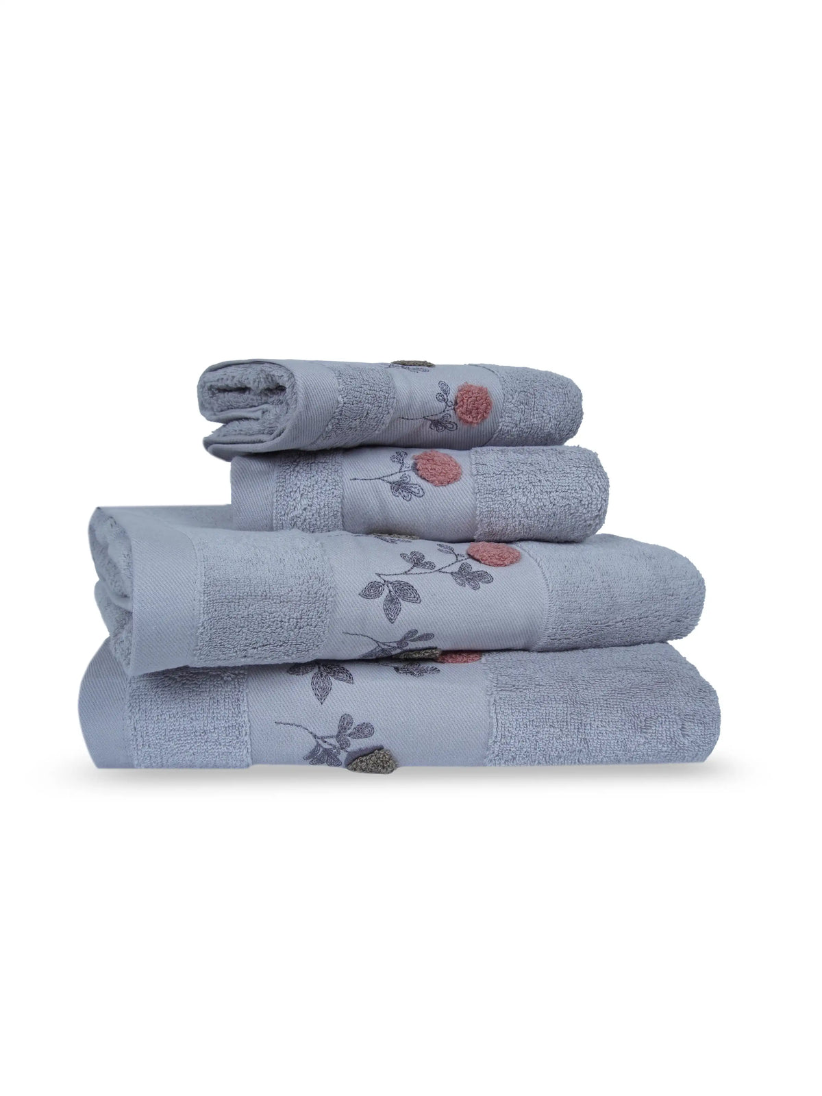 Stylla 4-Piece Embroidered Cotton Towel Set | 2 Bath & 2 Hand Towels