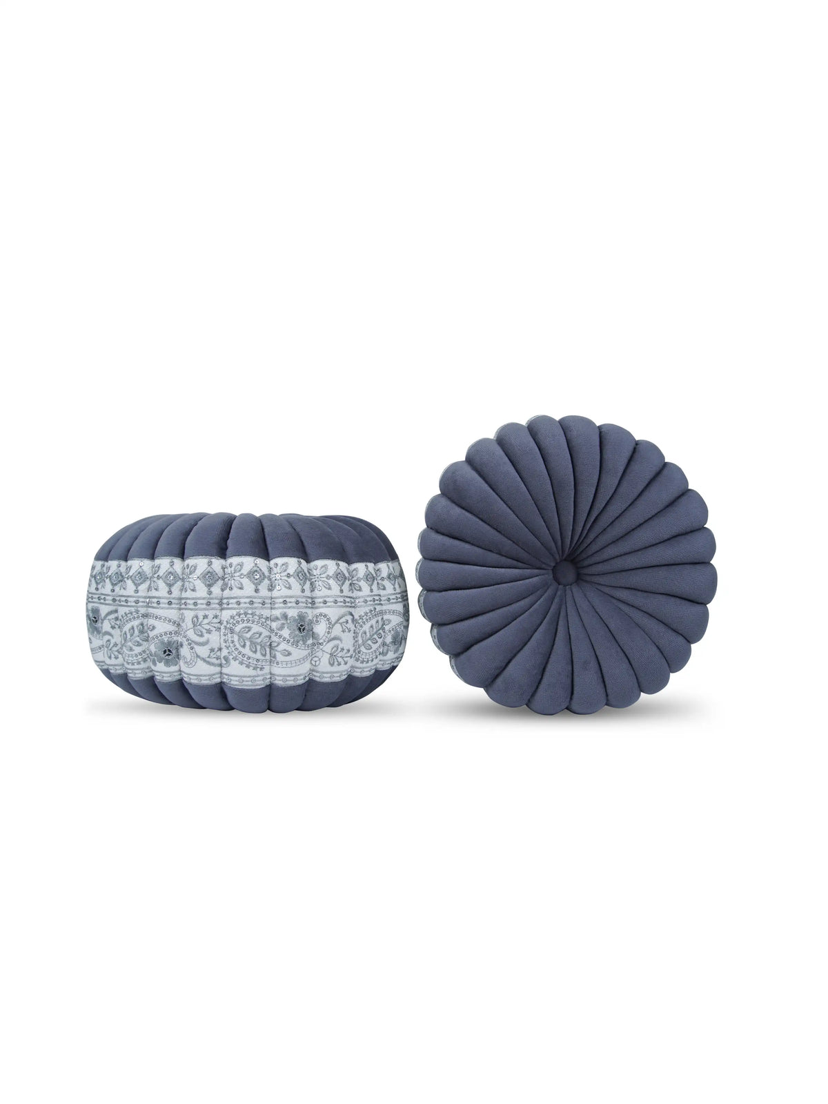 Bellagio Desenhista Dhol Round Velvet Tufted Cushions (12" x 12") – Pack of 2 Decorative Pintuck Throw Pillows