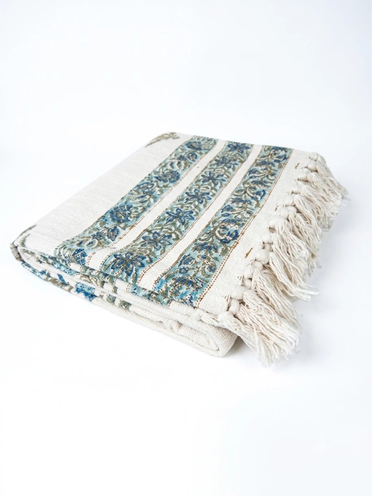 Atoz Home Decor Traditional Sanganeri Block Printed Cotton-Jute Throw with Fringe (130 x 170 cm)