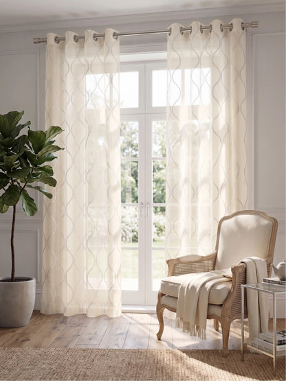Evabella Embroidered Ogee Trellis Sheer Grommet Curtains | 100% Polyester