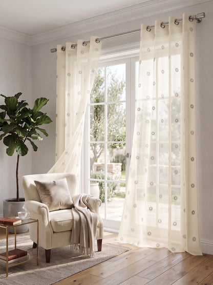 Evabella Elegant Circular Embroidery Sheer Grommet Curtains | 6 colors and 3 lengths
