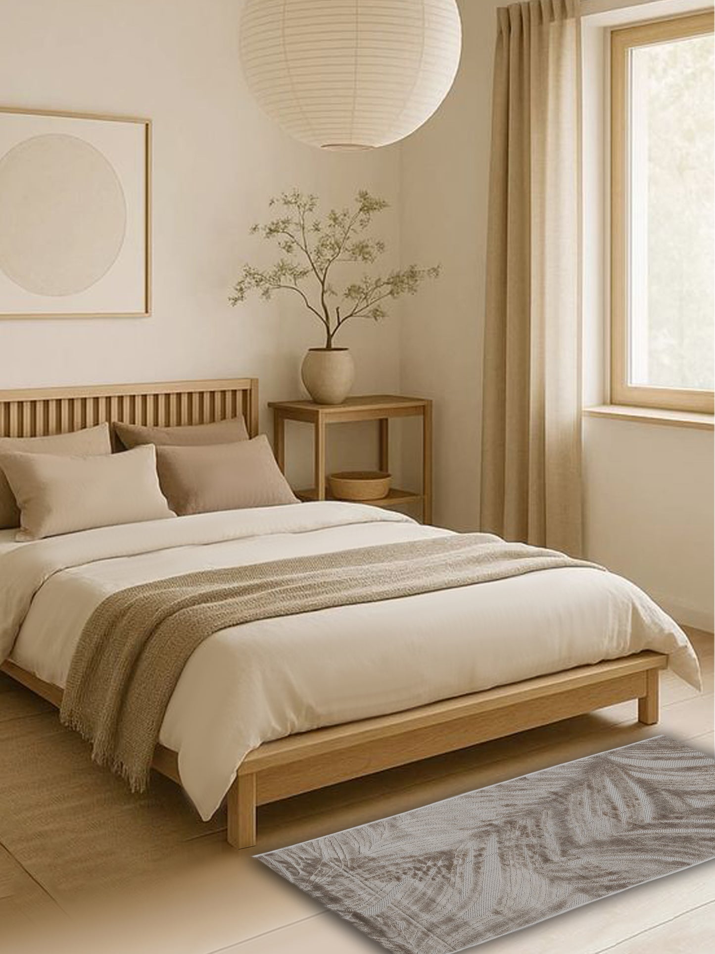 Beige Textured Modern Runner – Subtle Wave Design Hallway & Entry Rug