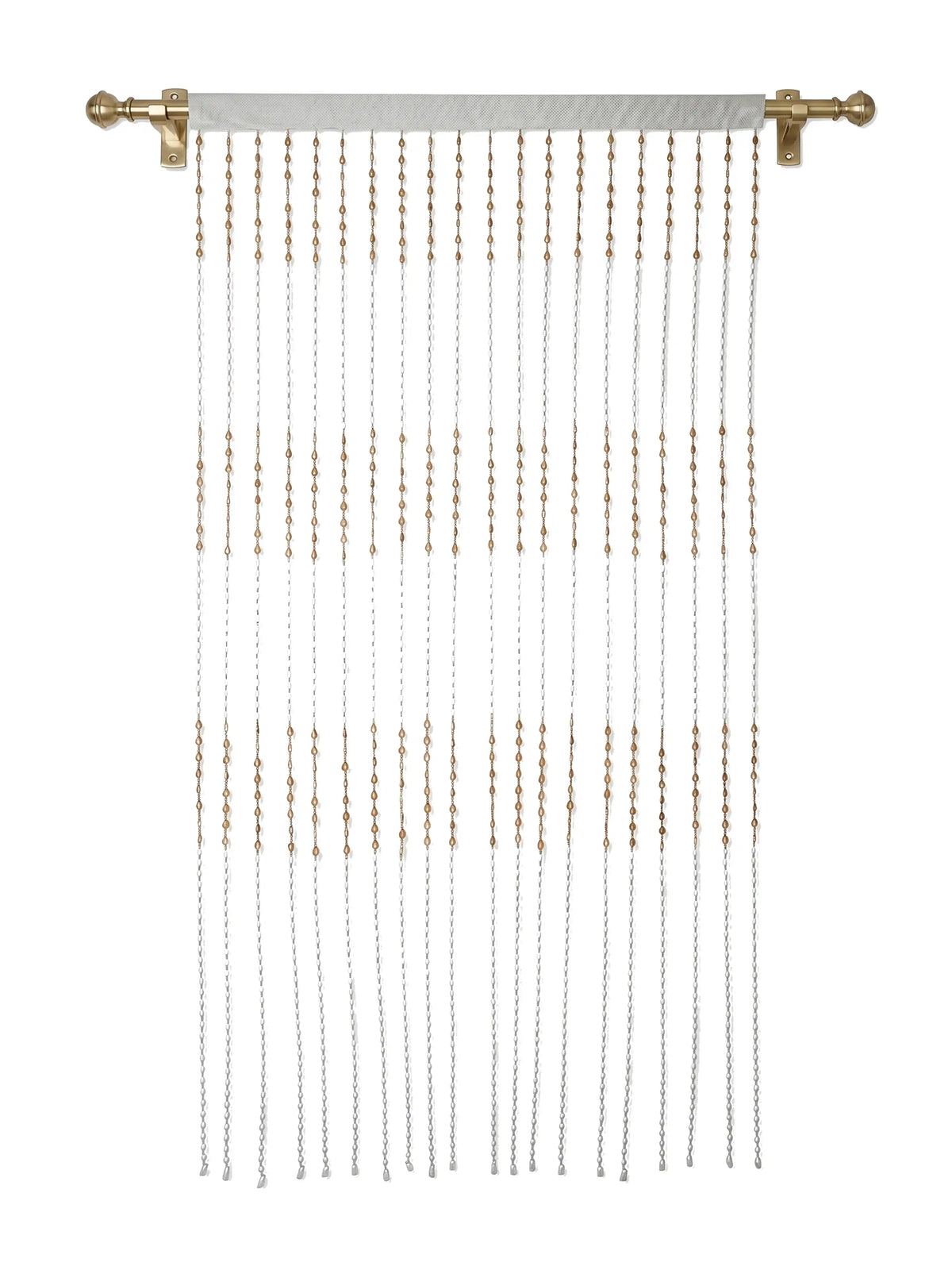 Atoz Home Decor Wooden-Style Tilak Bead String Door Curtain | White & Gold PVC | 4x7 ft