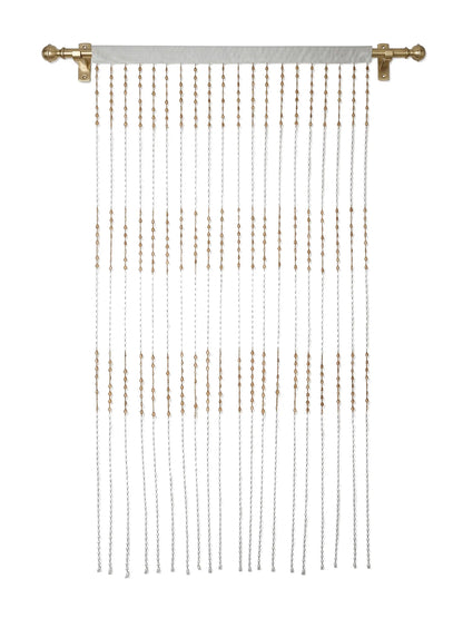 Atoz Home Decor Wooden-Style Tilak Bead String Door Curtain | White & Gold PVC | 4x7 ft