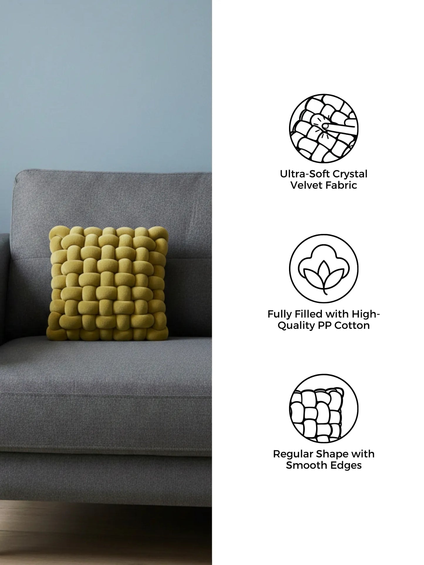 Square Knotted Cushion Pillow – Soft Decorative Accent for Sofa & Bed