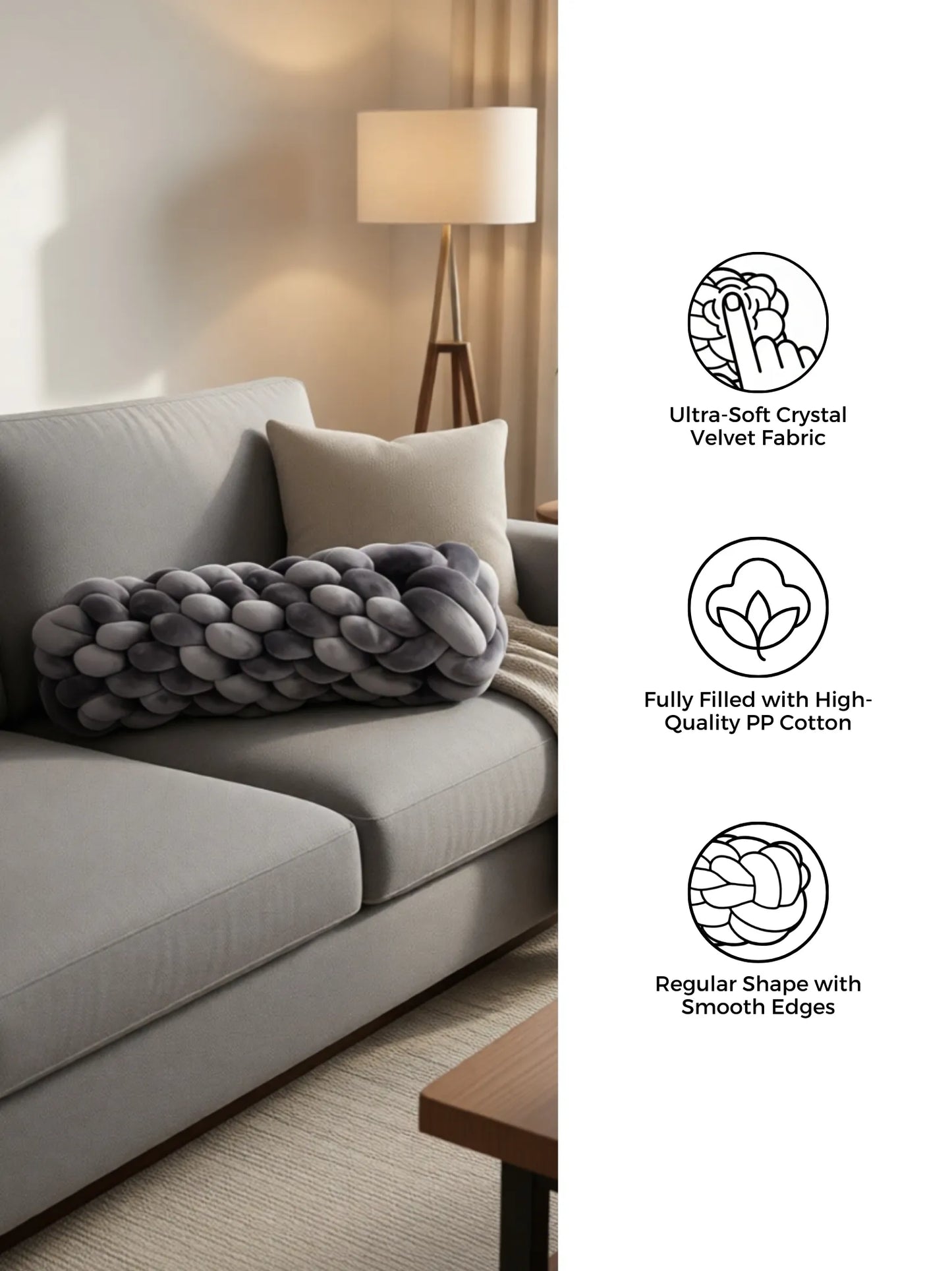 Knotted Bolster Cushion Pillow – Soft Decorative Support for Sofa & Bed