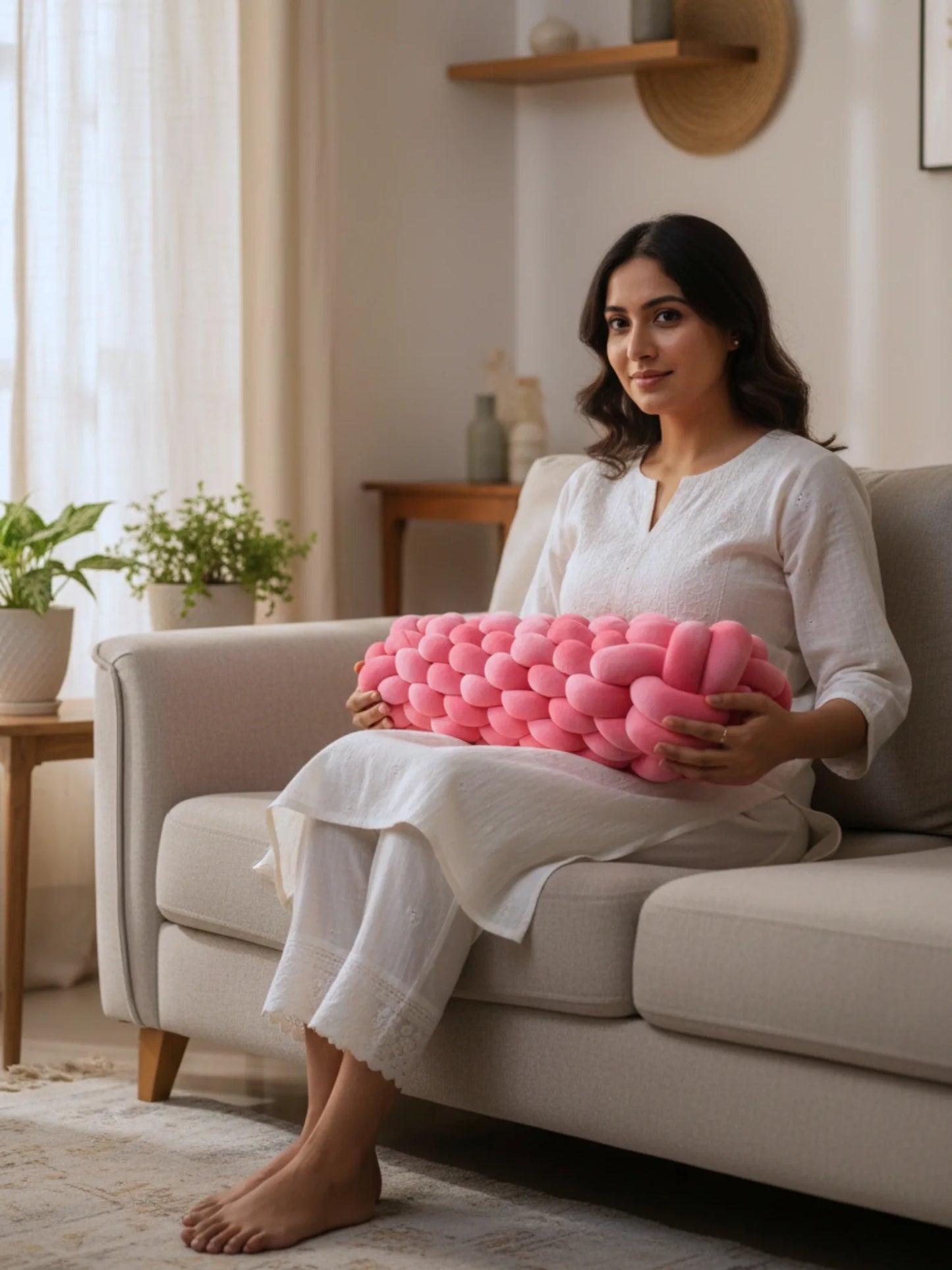 Knotted Bolster Cushion Pillow – Soft Decorative Support for Sofa & Bed