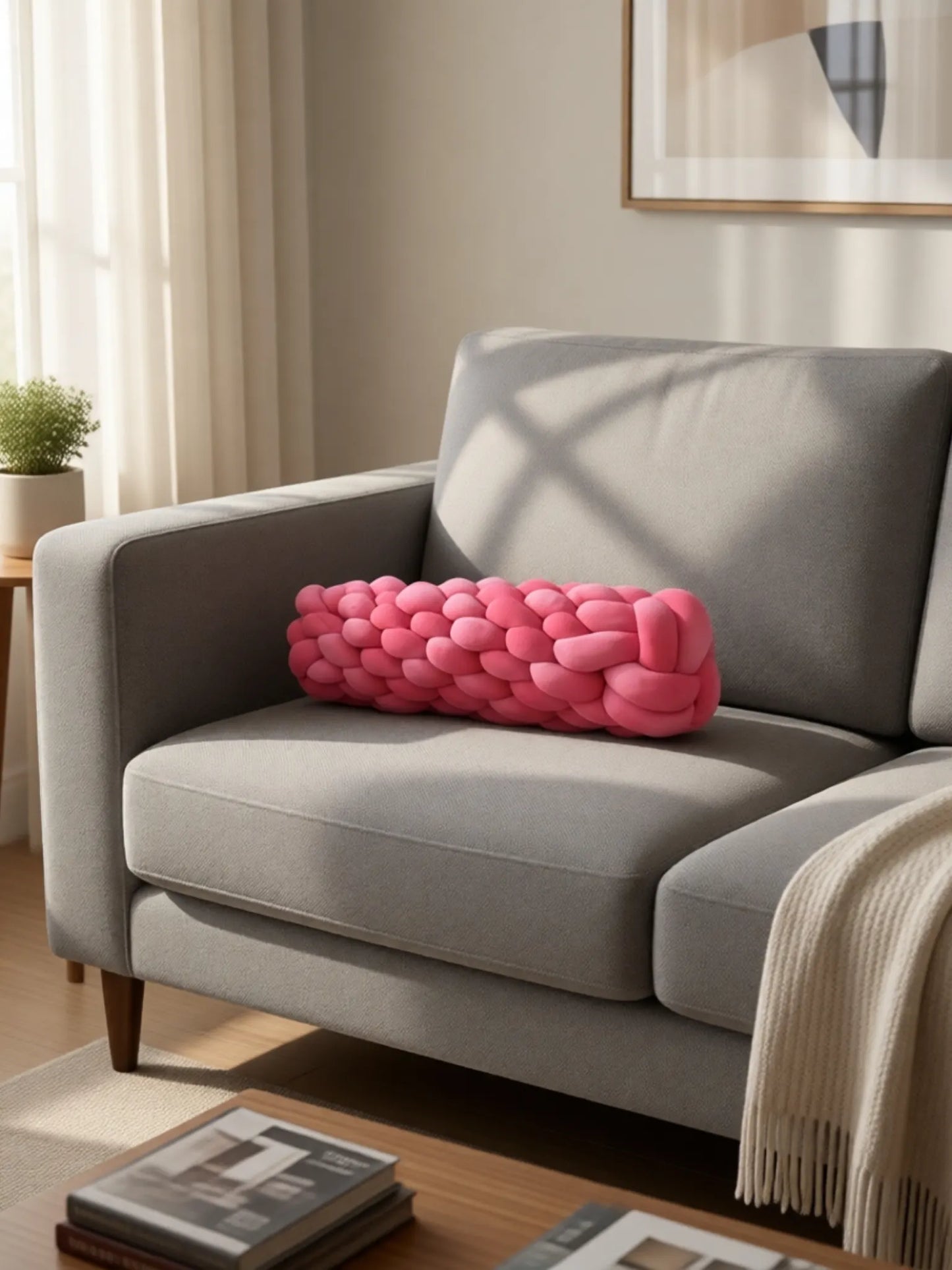 Knotted Bolster Cushion Pillow – Soft Decorative Support for Sofa & Bed