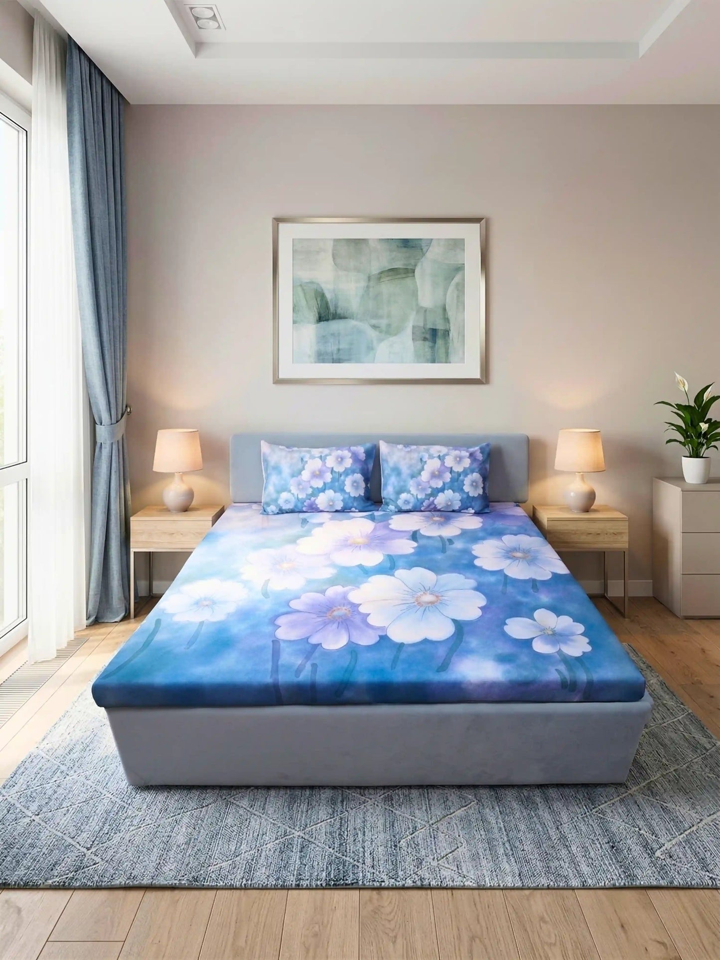 Bella Cotton Digital Motifs Queen Size Bedsheet Set (300 TC)