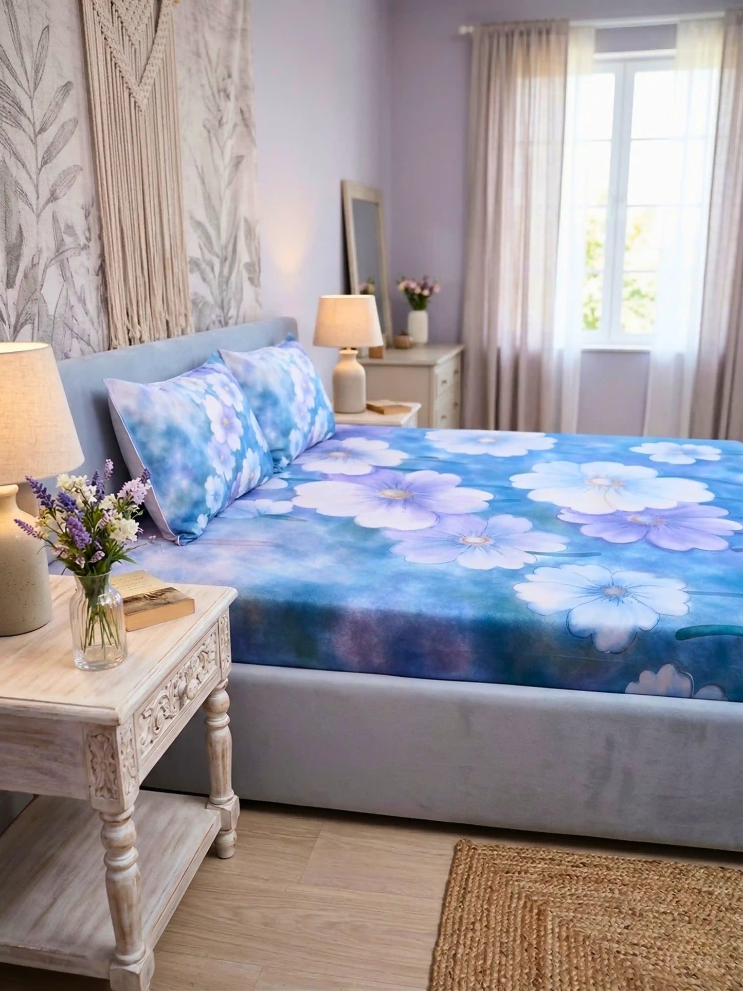 Bella Cotton Digital Motifs Queen Size Bedsheet Set (300 TC)
