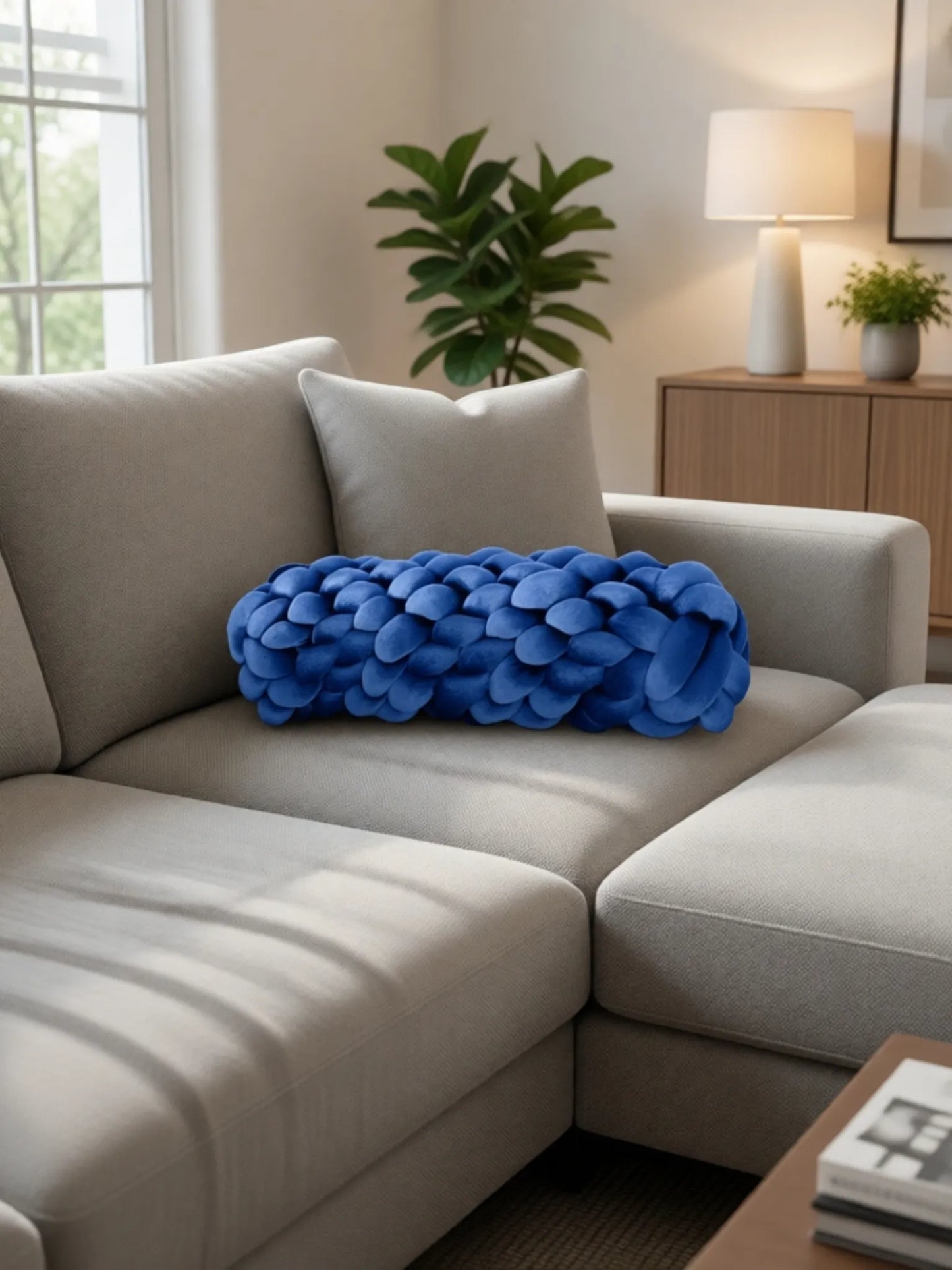 Knotted Bolster Cushion Pillow – Soft Decorative Support for Sofa & Bed