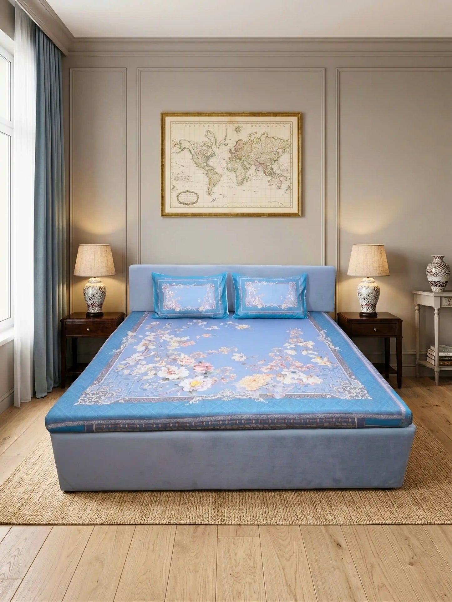 Bella Cotton Digital Motifs Queen Size Bedsheet Set (300 TC)