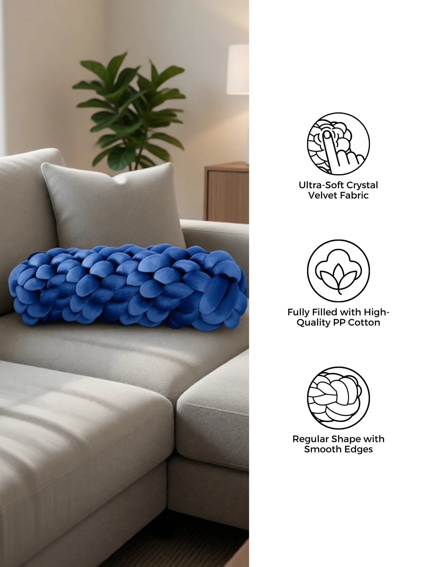 Knotted Bolster Cushion Pillow – Soft Decorative Support for Sofa & Bed