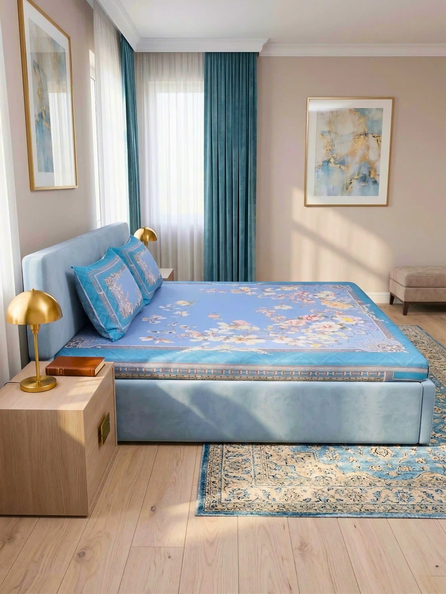 Bella Cotton Digital Motifs Queen Size Bedsheet Set (300 TC)