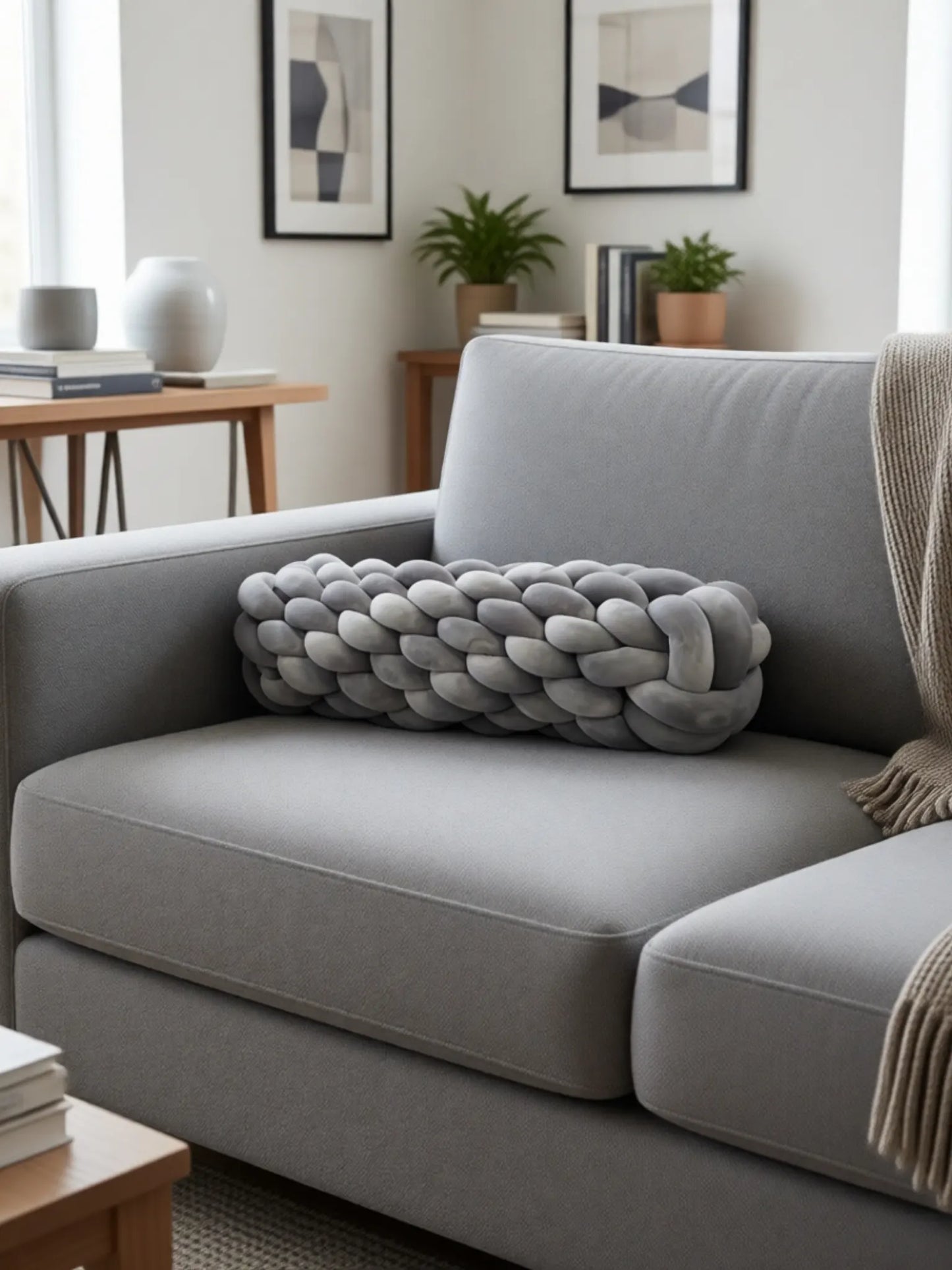 Knotted Bolster Cushion Pillow – Soft Decorative Support for Sofa & Bed