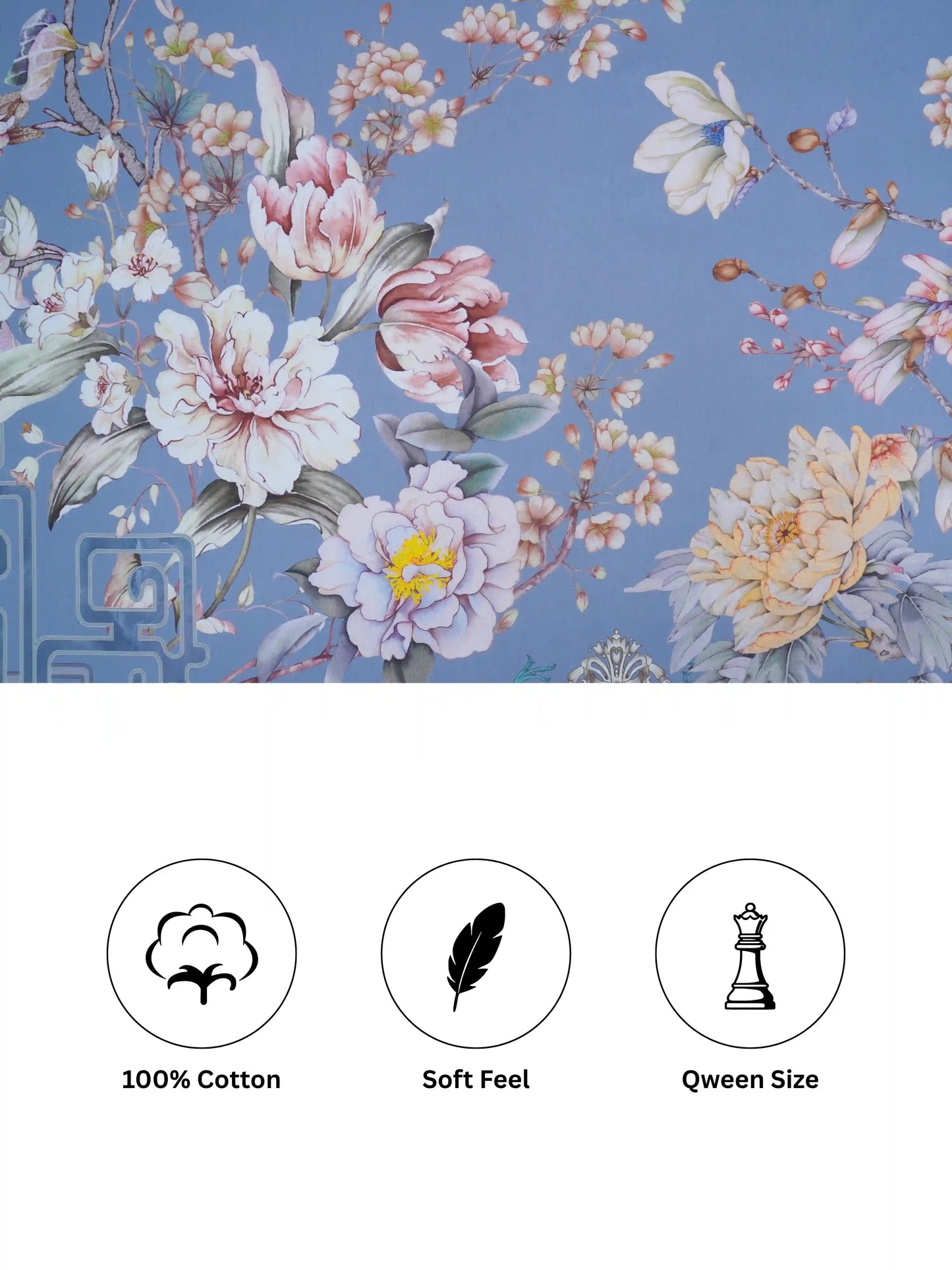 Bella Cotton Digital Motifs Queen Size Bedsheet Set (300 TC)